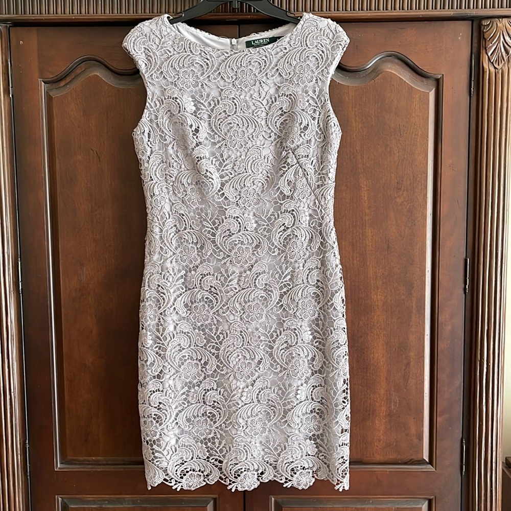 Lauren by Ralph Lauren Gray Lace Sheath Dress